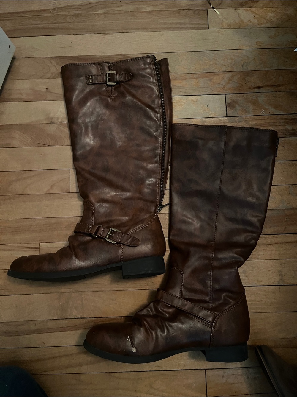 Brash Brown Leather Knee-High Heeled Boots